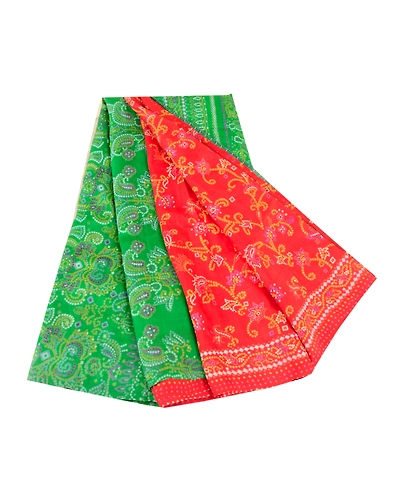 Sanskriti Vintage Sarees Red 100% Pure Silk Bandhani Printed Sari Craft Fabric, PR-61398-Red-Printed Floral Design-Pure Silk-7