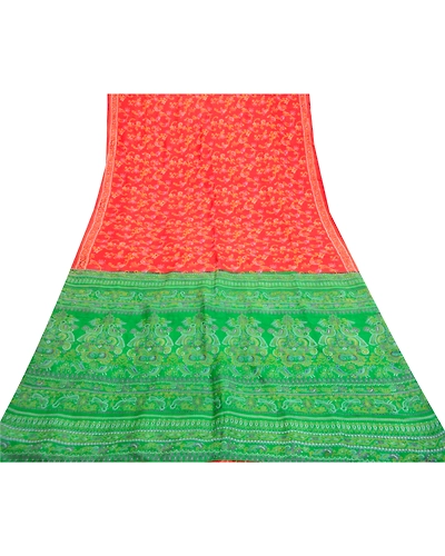 Sanskriti Vintage Sarees Red 100% Pure Silk Bandhani Printed Sari Craft Fabric, PR-61398-Red-Printed Floral Design-Pure Silk-8