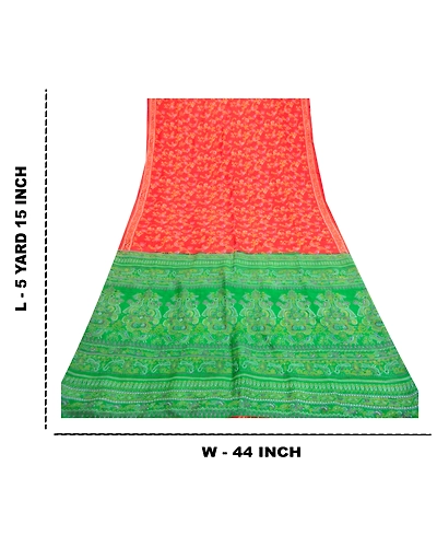 Sanskriti Vintage Sarees Red 100% Pure Silk Bandhani Printed Sari Craft Fabric, PR-61398-Red-Printed Floral Design-Pure Silk-9