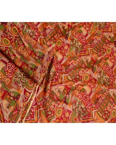 Sanskriti Vintage Sarees Red Pure Silk Printed Sari Floral Soft 5Yd Craft Fabric, PR-61414-Red-Printed Floral Design-Pure Silk-1