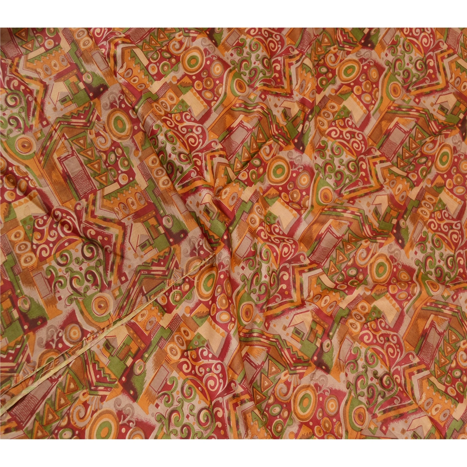 Sanskriti Vintage Sarees Red Pure Silk Printed Sari Floral Soft 5Yd Craft Fabric, PR-61414-Red-Printed Floral Design-Pure Silk-2