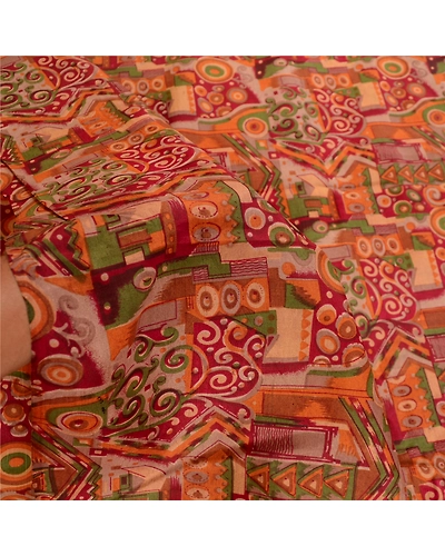 Sanskriti Vintage Sarees Red Pure Silk Printed Sari Floral Soft 5Yd Craft Fabric, PR-61414-Red-Printed Floral Design-Pure Silk-5