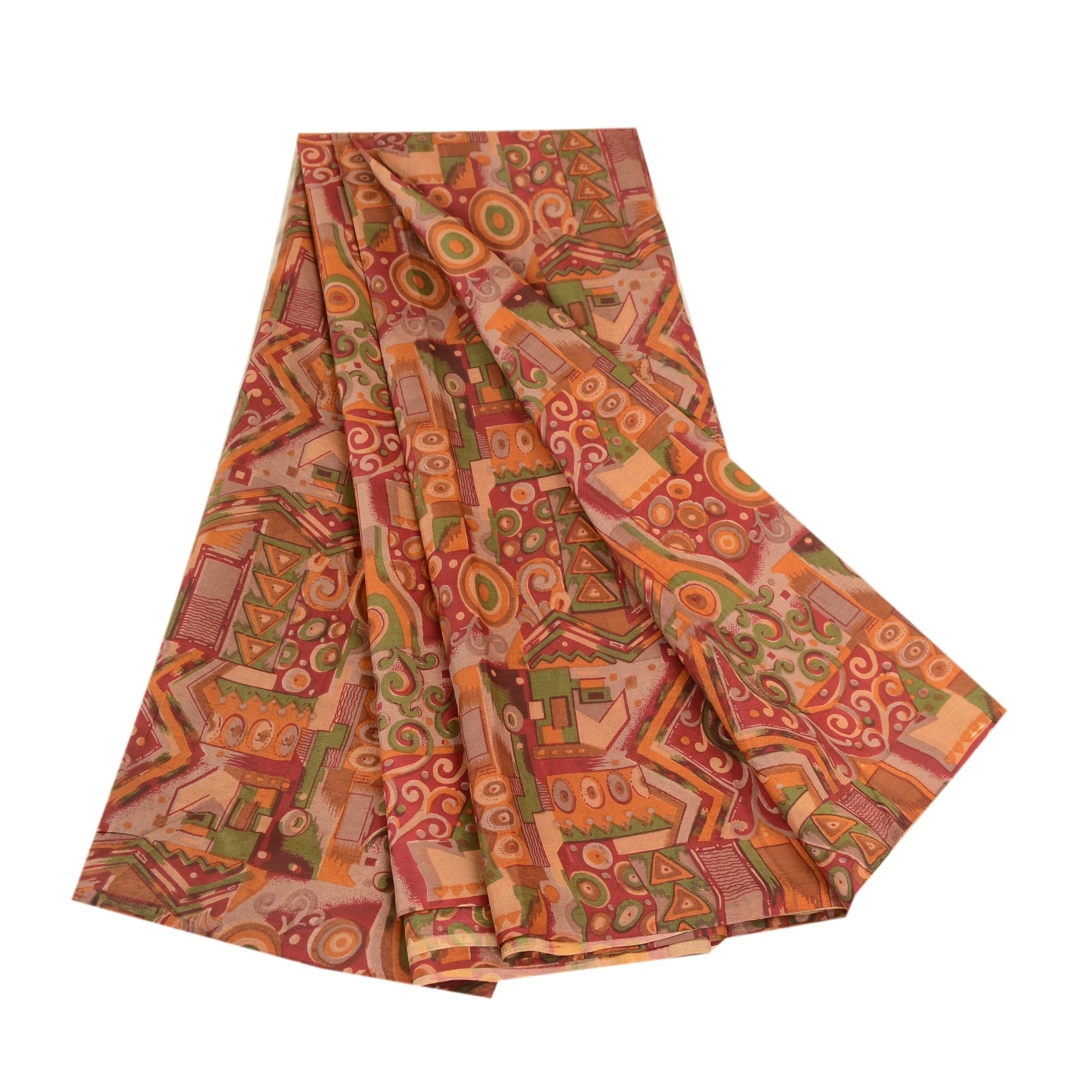 Sanskriti Vintage Sarees Red Pure Silk Printed Sari Floral Soft 5Yd Craft Fabric, PR-61414-Red-Printed Floral Design-Pure Silk-6