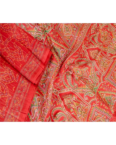 Sanskriti Vintage Sarees Red Indian Pure Silk Printed Sari Floral Craft Fabric, PR-61418-Red-Printed Floral Design-Pure Silk-1