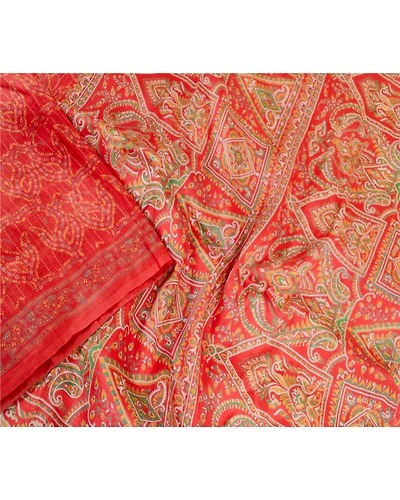 Sanskriti Vintage Sarees Red Indian Pure Silk Printed Sari Floral Craft Fabric, PR-61418-Red-Printed Floral Design-Pure Silk-2