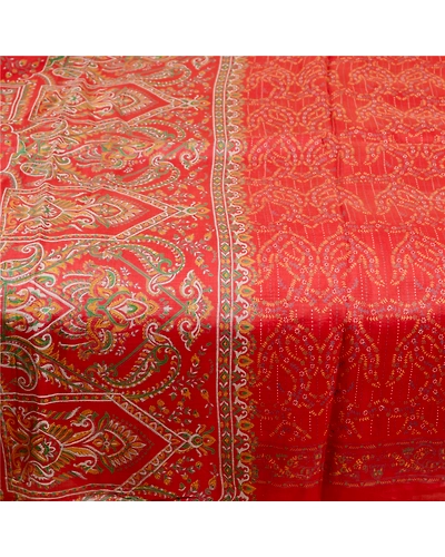 Sanskriti Vintage Sarees Red Indian Pure Silk Printed Sari Floral Craft Fabric, PR-61418-Red-Printed Floral Design-Pure Silk-3