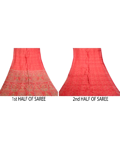 Sanskriti Vintage Sarees Red Indian Pure Silk Printed Sari Floral Craft Fabric, PR-61418-Red-Printed Floral Design-Pure Silk-4