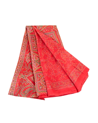 Sanskriti Vintage Sarees Red Indian Pure Silk Printed Sari Floral Craft Fabric, PR-61418-Red-Printed Floral Design-Pure Silk-6