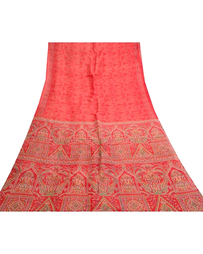 Sanskriti Vintage Sarees Red Indian Pure Silk Printed Sari Floral Craft Fabric, PR-61418-Red-Printed Floral Design-Pure Silk-7