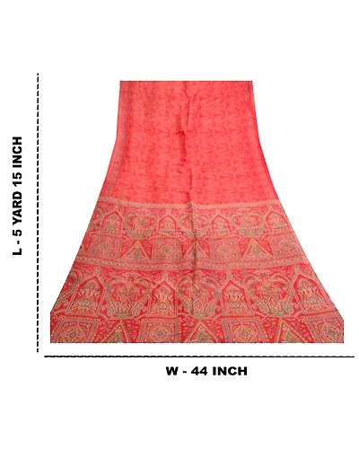 Sanskriti Vintage Sarees Red Indian Pure Silk Printed Sari Floral Craft Fabric, PR-61418-Red-Printed Floral Design-Pure Silk-8