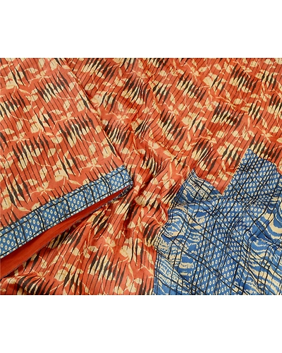 Sanskriti Vintage Sarees Indian Red Pure Silk Printed Sari Floral Craft Fabric, PR-61422-Red-Printed Floral Design-Pure Silk-2