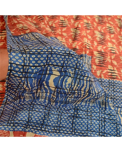 Sanskriti Vintage Sarees Indian Red Pure Silk Printed Sari Floral Craft Fabric, PR-61422-Red-Printed Floral Design-Pure Silk-5