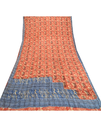Sanskriti Vintage Sarees Indian Red Pure Silk Printed Sari Floral Craft Fabric, PR-61422-Red-Printed Floral Design-Pure Silk-7