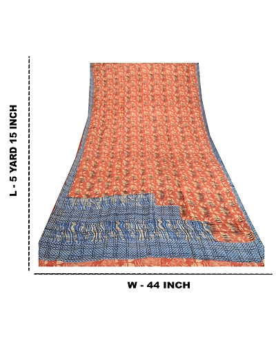 Sanskriti Vintage Sarees Indian Red Pure Silk Printed Sari Floral Craft Fabric, PR-61422-Red-Printed Floral Design-Pure Silk-8