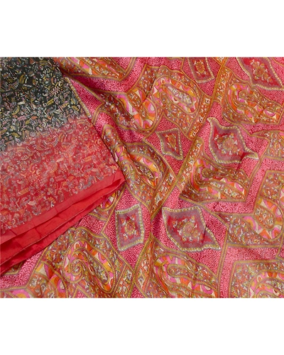 Sanskriti Vintage Sarees Black Pure Silk Printed Sari Floral Soft Craft Fabric, PR-61434-Black-Printed Floral Design-Pure Silk-2