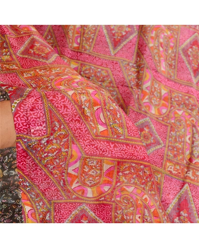 Sanskriti Vintage Sarees Black Pure Silk Printed Sari Floral Soft Craft Fabric, PR-61434-Black-Printed Floral Design-Pure Silk-5