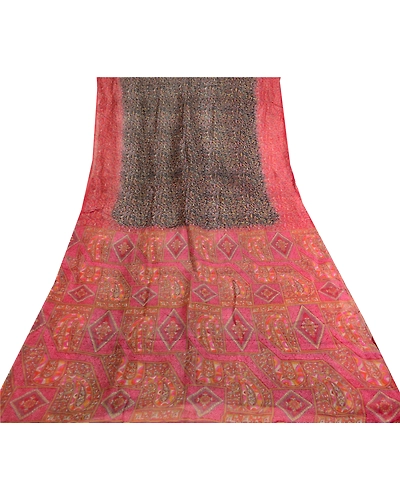 Sanskriti Vintage Sarees Black Pure Silk Printed Sari Floral Soft Craft Fabric, PR-61434-Black-Printed Floral Design-Pure Silk-7
