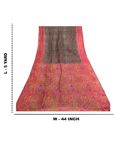 Sanskriti Vintage Sarees Black Pure Silk Printed Sari Floral Soft Craft Fabric, PR-61434-Black-Printed Floral Design-Pure Silk-8