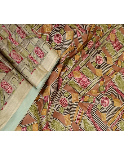 Sanskriti Vintage Sarees Green Pure Silk Printed Sari Floral Soft Craft Fabric, PR-61443-Shades Of Green-Printed Floral Design-Pure Silk-1