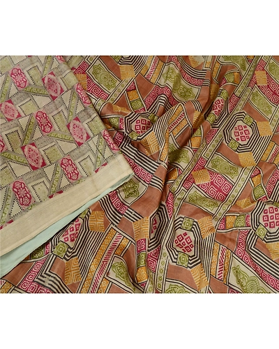 Sanskriti Vintage Sarees Green Pure Silk Printed Sari Floral Soft Craft Fabric, PR-61443-Shades Of Green-Printed Floral Design-Pure Silk-2