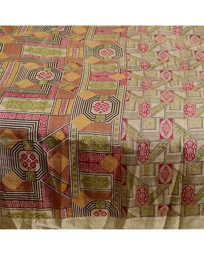 Sanskriti Vintage Sarees Green Pure Silk Printed Sari Floral Soft Craft Fabric, PR-61443-Shades Of Green-Printed Floral Design-Pure Silk-3