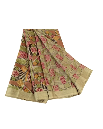 Sanskriti Vintage Sarees Green Pure Silk Printed Sari Floral Soft Craft Fabric, PR-61443-Shades Of Green-Printed Floral Design-Pure Silk-6