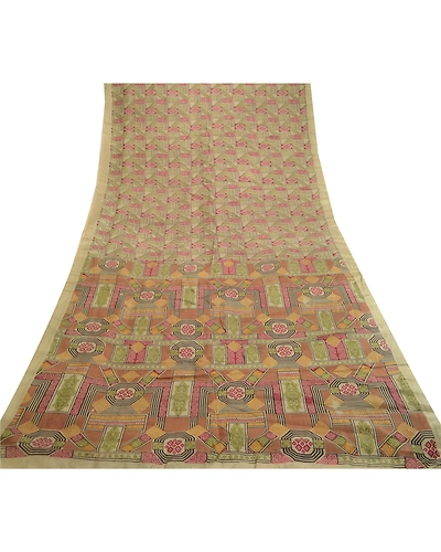 Sanskriti Vintage Sarees Green Pure Silk Printed Sari Floral Soft Craft Fabric, PR-61443-Shades Of Green-Printed Floral Design-Pure Silk-7