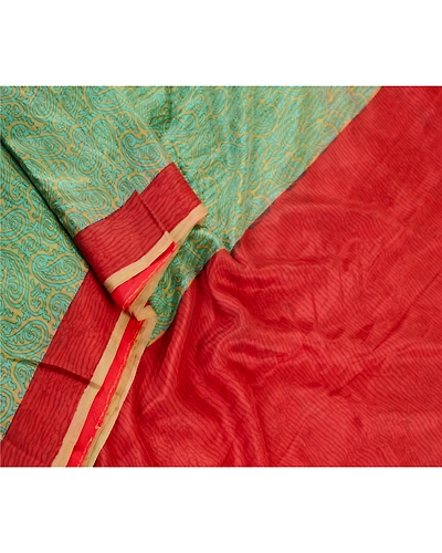 Sanskriti Vintage Sarees From India Green Pure Silk Printed Sari Craft Fabric, PR-61447-Green-Printed Floral Design-Pure Silk-1