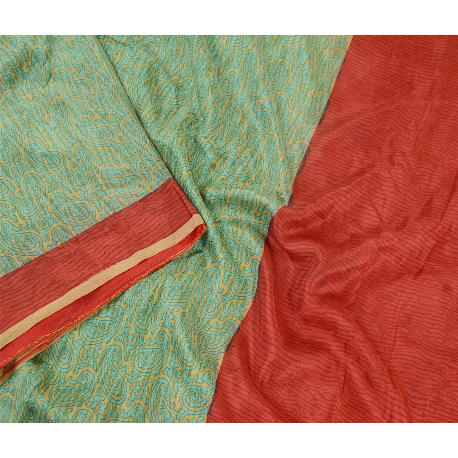 Sanskriti Vintage Sarees From India Green Pure Silk Printed Sari Craft Fabric, PR-61447-Green-Printed Floral Design-Pure Silk-2