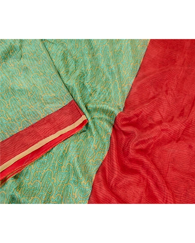 Sanskriti Vintage Sarees From India Green Pure Silk Printed Sari Craft Fabric, PR-61447-Green-Printed Floral Design-Pure Silk-2