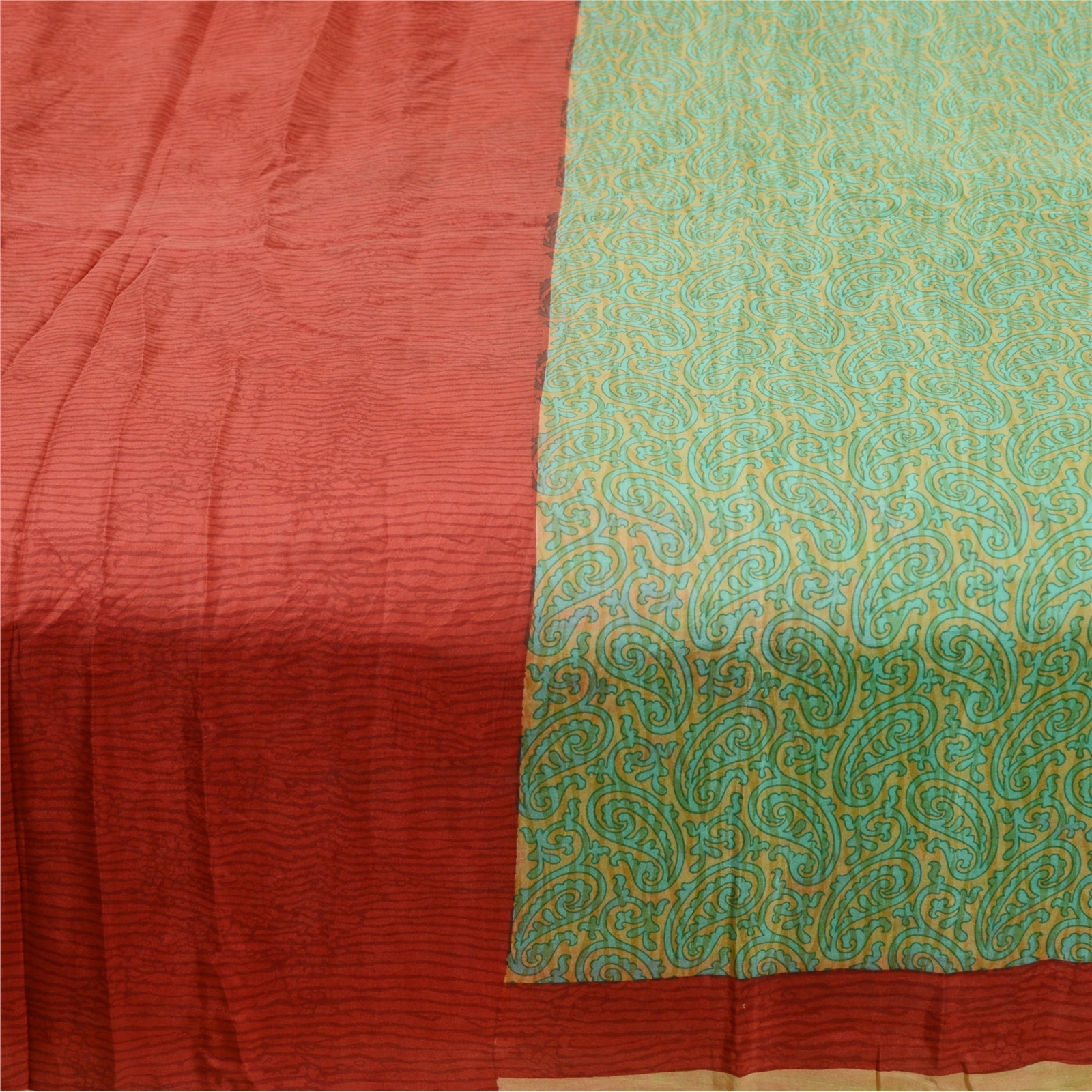 Sanskriti Vintage Sarees From India Green Pure Silk Printed Sari Craft Fabric, PR-61447-Green-Printed Floral Design-Pure Silk-3