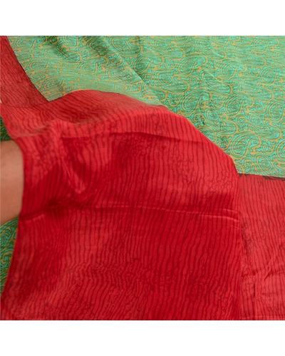 Sanskriti Vintage Sarees From India Green Pure Silk Printed Sari Craft Fabric, PR-61447-Green-Printed Floral Design-Pure Silk-5