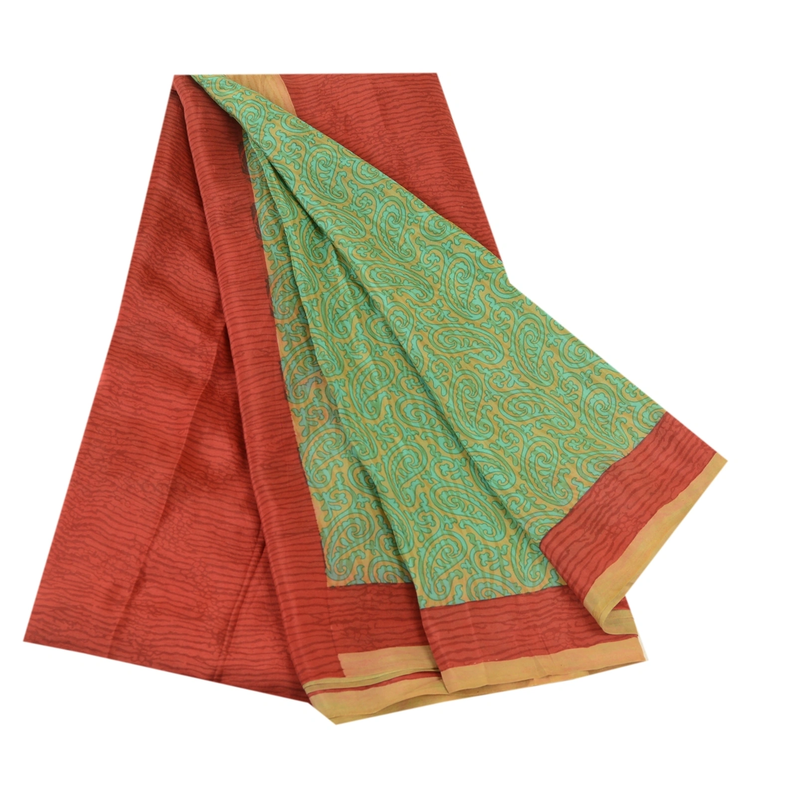 Sanskriti Vintage Sarees From India Green Pure Silk Printed Sari Craft Fabric, PR-61447-Green-Printed Floral Design-Pure Silk-6