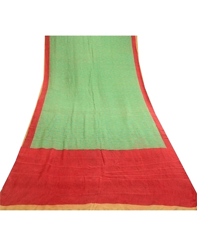 Sanskriti Vintage Sarees From India Green Pure Silk Printed Sari Craft Fabric, PR-61447-Green-Printed Floral Design-Pure Silk-7