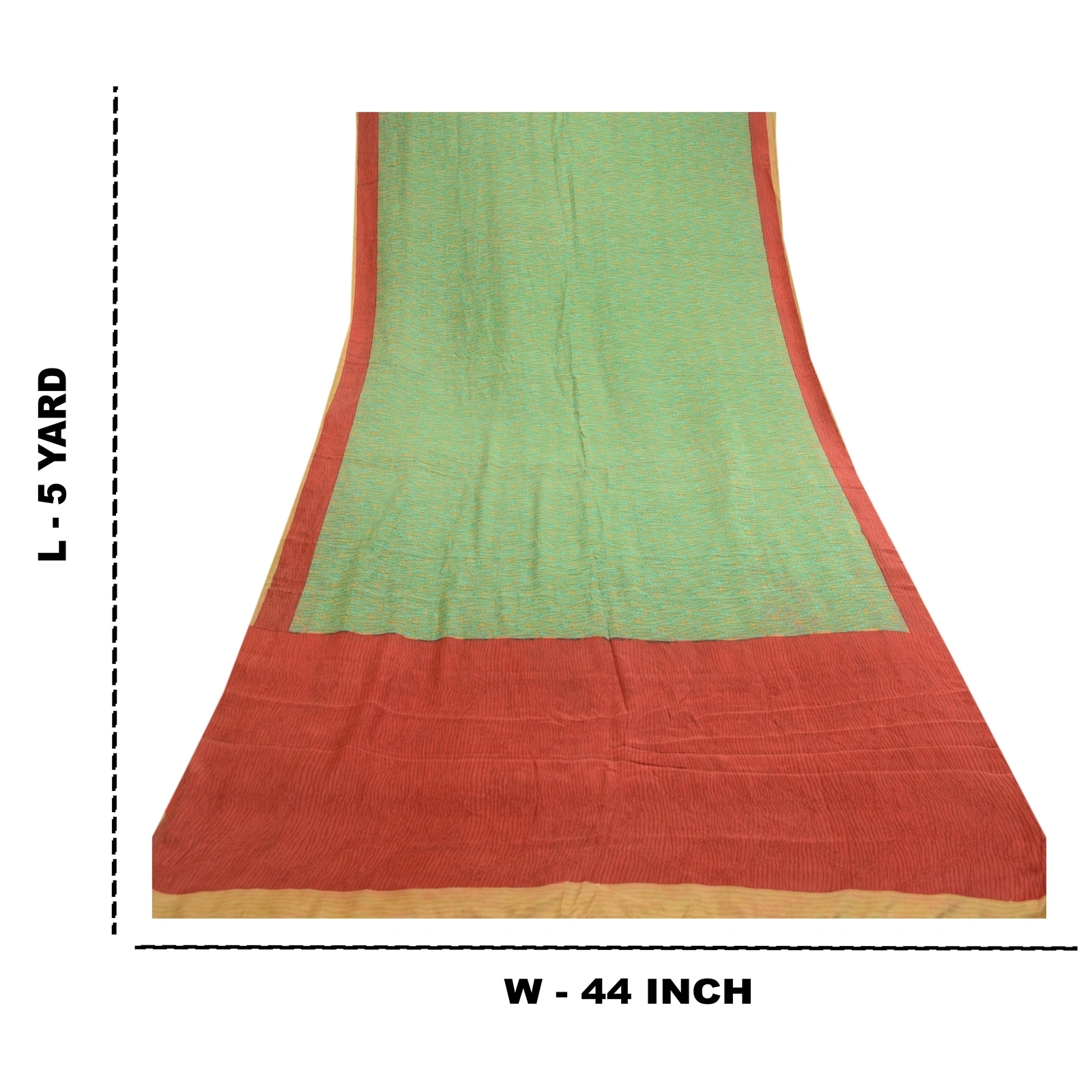 Sanskriti Vintage Sarees From India Green Pure Silk Printed Sari Craft Fabric, PR-61447-Green-Printed Floral Design-Pure Silk-8