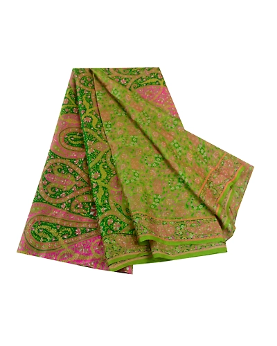 Sanskriti Vintage Sarees Green Indian Pure Silk Printed Sari Floral Craft Fabric, PR-61458-Green-Printed Floral Design-Pure Silk-6