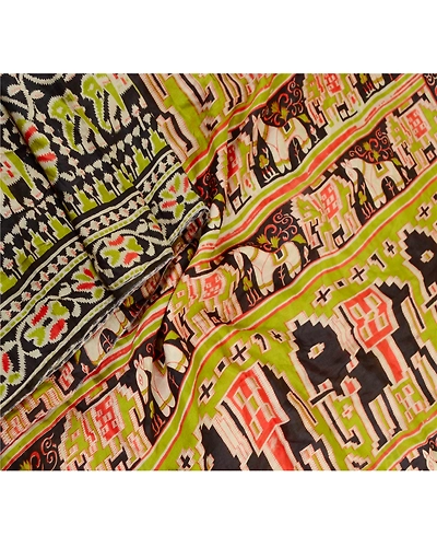 Sanskriti Vintage Sarees Animal Printed Cream Pure Silk Sari Soft Craft Fabric, PR-61472-Cream-Printed Floral Design-Pure Silk-1