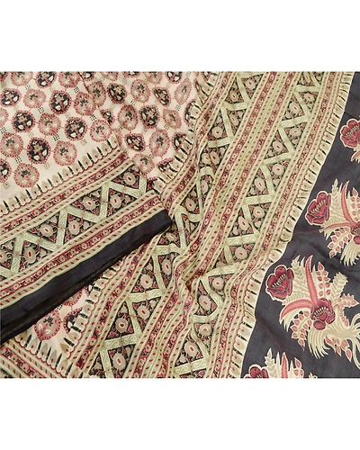 Sanskriti Vintage Sarees Pale Cream Pure Silk Printed Sari Floral Craft Fabric, PR-61474-Pale Cream-Printed Floral Design-Pure Silk-2
