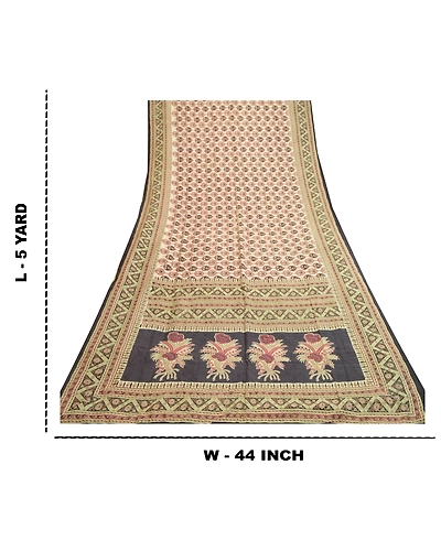 Sanskriti Vintage Sarees Pale Cream Pure Silk Printed Sari Floral Craft Fabric, PR-61474-Pale Cream-Printed Floral Design-Pure Silk-8