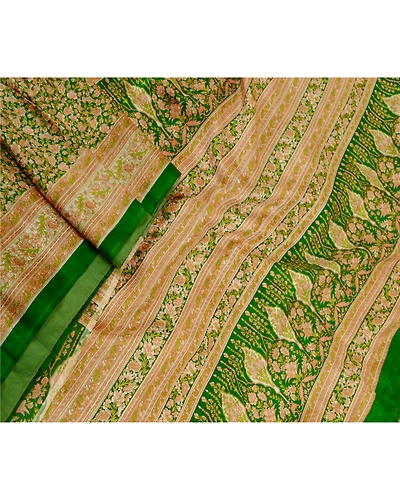 Sanskriti Vintage Sarees Green 100% Pure Silk Printed Sari Soft 5Yd Craft Fabric, PR-61479-Green-Printed Floral Design-Pure Silk-1