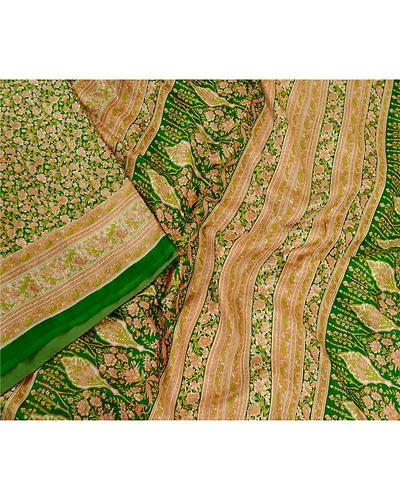 Sanskriti Vintage Sarees Green 100% Pure Silk Printed Sari Soft 5Yd Craft Fabric, PR-61479-Green-Printed Floral Design-Pure Silk-2