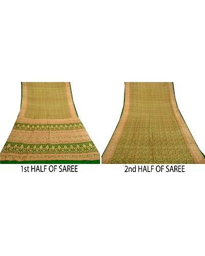 Sanskriti Vintage Sarees Green 100% Pure Silk Printed Sari Soft 5Yd Craft Fabric, PR-61479-Green-Printed Floral Design-Pure Silk-4