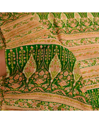 Sanskriti Vintage Sarees Green 100% Pure Silk Printed Sari Soft 5Yd Craft Fabric, PR-61479-Green-Printed Floral Design-Pure Silk-5