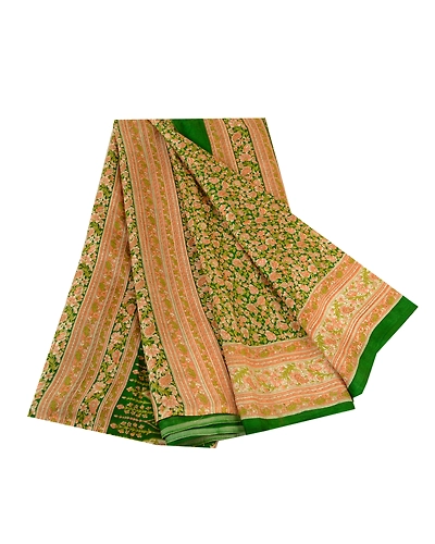 Sanskriti Vintage Sarees Green 100% Pure Silk Printed Sari Soft 5Yd Craft Fabric, PR-61479-Green-Printed Floral Design-Pure Silk-6