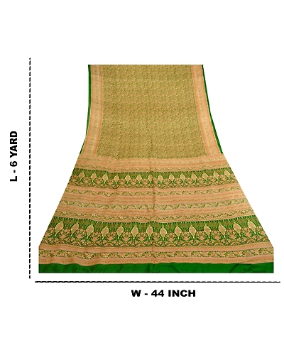 Sanskriti Vintage Sarees Green 100% Pure Silk Printed Sari Soft 5Yd Craft Fabric, PR-61479-Green-Printed Floral Design-Pure Silk-8
