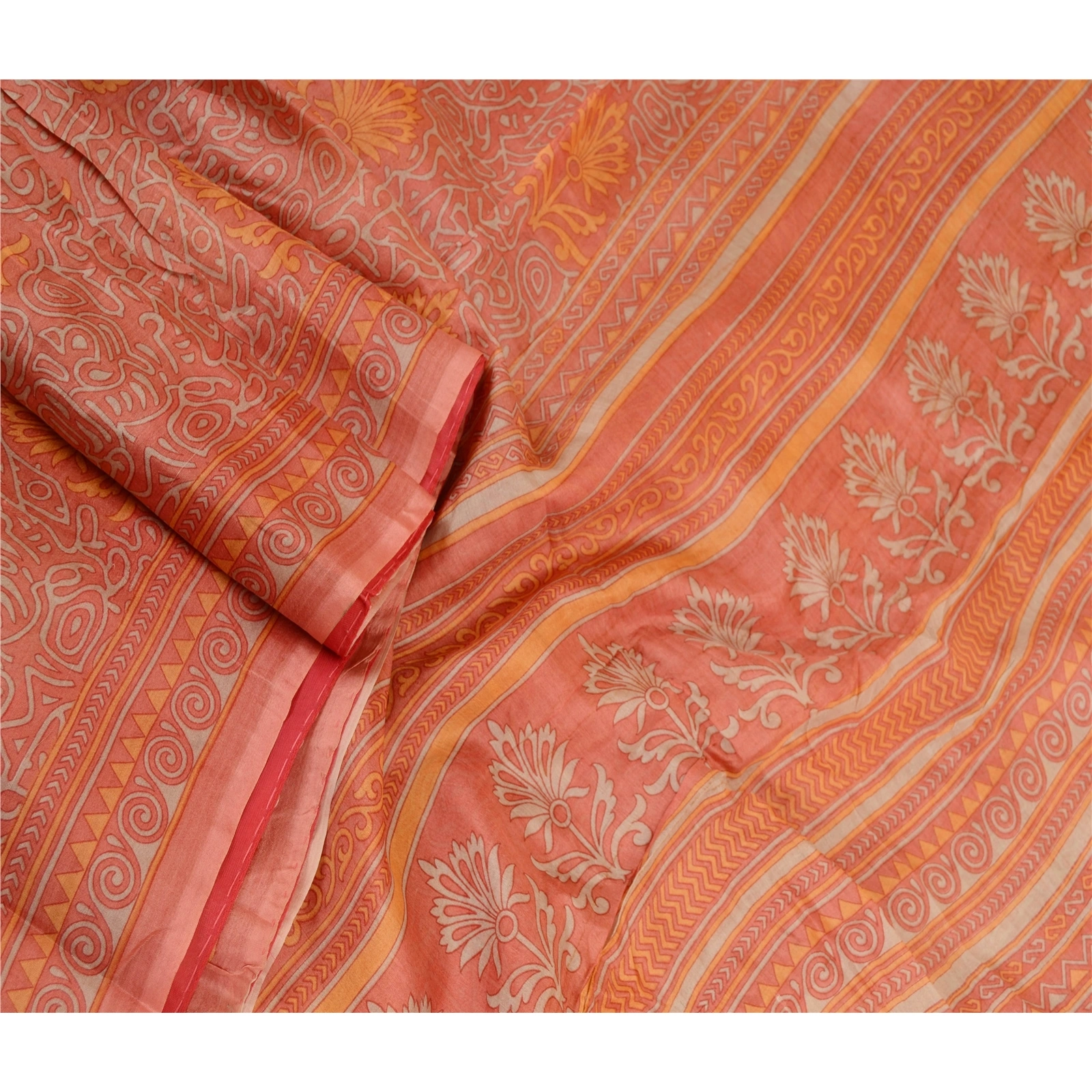 Sanskriti Vintage Sarees From Indian Pink Pure Silk Printed Sari Craft Fabric, PR-61484-Pink-Printed Floral Design-Pure Silk-1