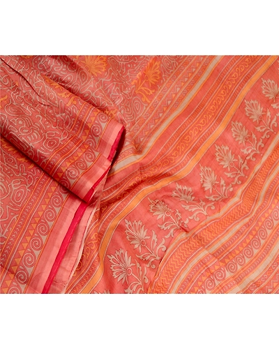 Sanskriti Vintage Sarees From Indian Pink Pure Silk Printed Sari Craft Fabric, PR-61484-Pink-Printed Floral Design-Pure Silk-1