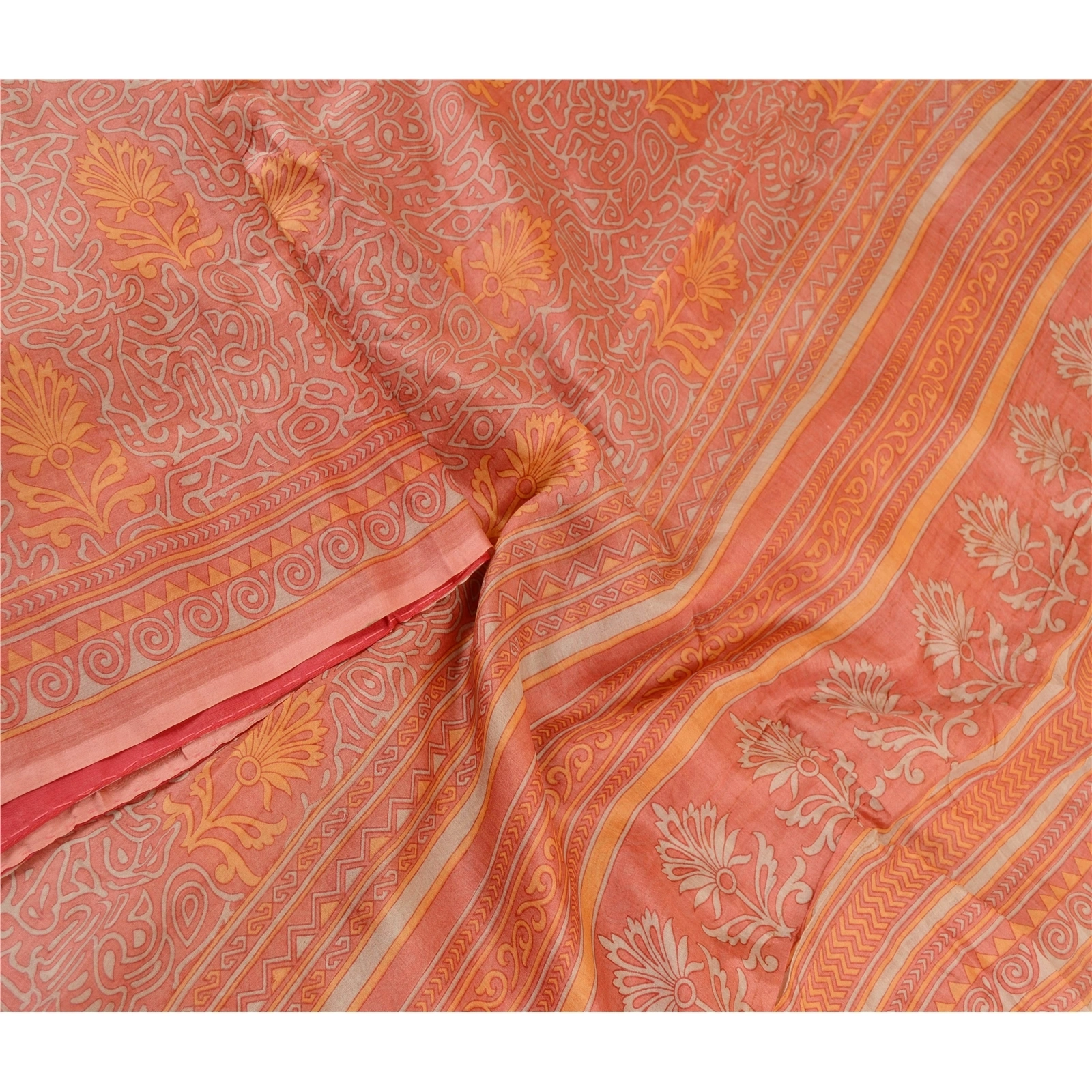 Sanskriti Vintage Sarees From Indian Pink Pure Silk Printed Sari Craft Fabric, PR-61484-Pink-Printed Floral Design-Pure Silk-2