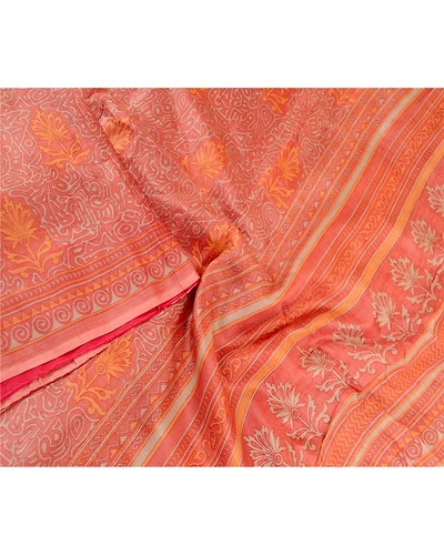 Sanskriti Vintage Sarees From Indian Pink Pure Silk Printed Sari Craft Fabric, PR-61484-Pink-Printed Floral Design-Pure Silk-2