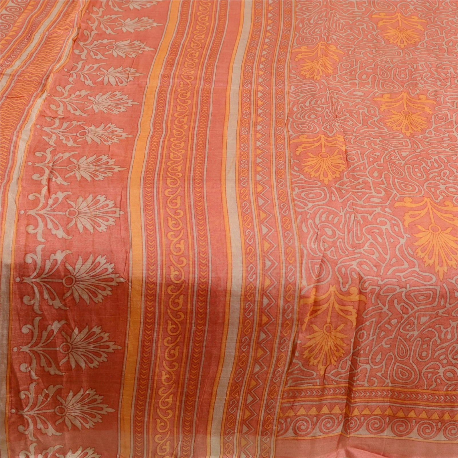 Sanskriti Vintage Sarees From Indian Pink Pure Silk Printed Sari Craft Fabric, PR-61484-Pink-Printed Floral Design-Pure Silk-3